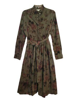 Ann Mashburn Rose Print Corduroy Shirt Dress